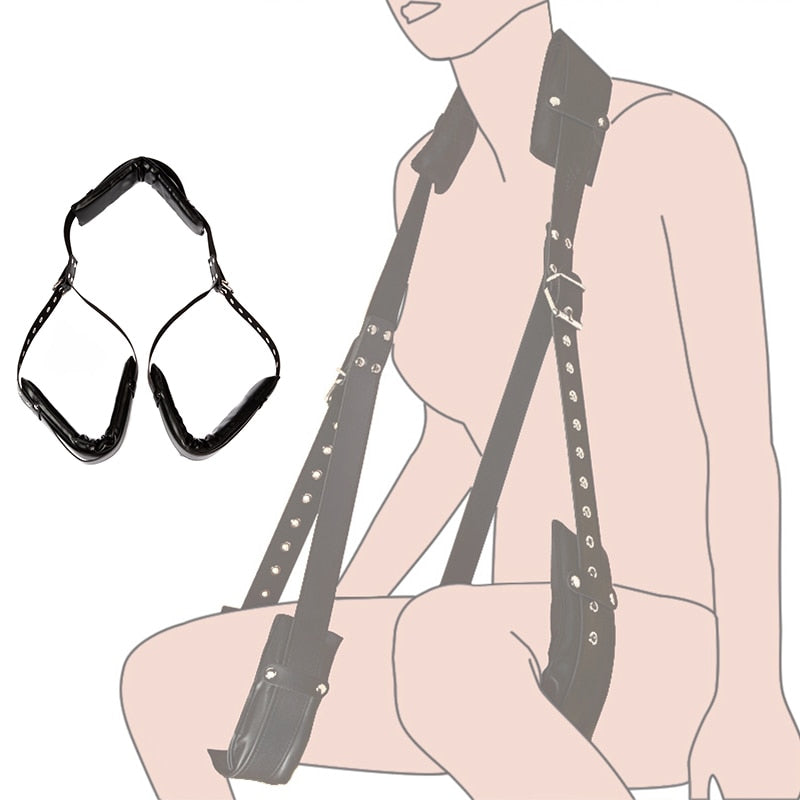 PU Leather Sponge BDSM Bondage Restraints Open Leg Adult SM Game Restrain Ropes Sex Swing For Women Sex Toys For Adults Couples (Black) - sextoysok