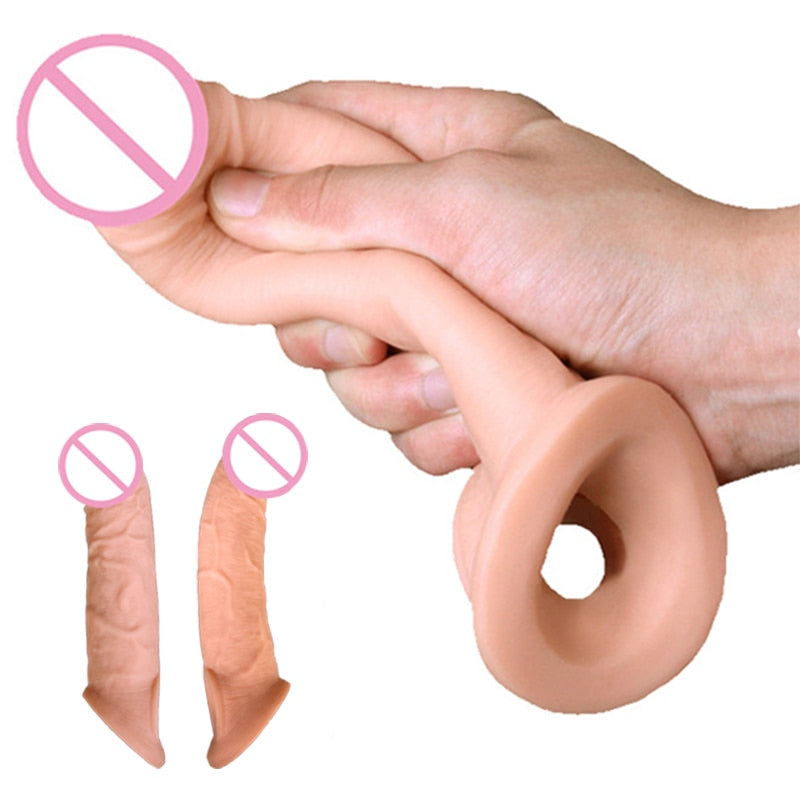 Soft Silicone Penis Extender Reusable Condoms Penis Sleeve Dick Cover Dildo Enlargement Male Cock Ring Adult Sex Toys For Men - sextoysok