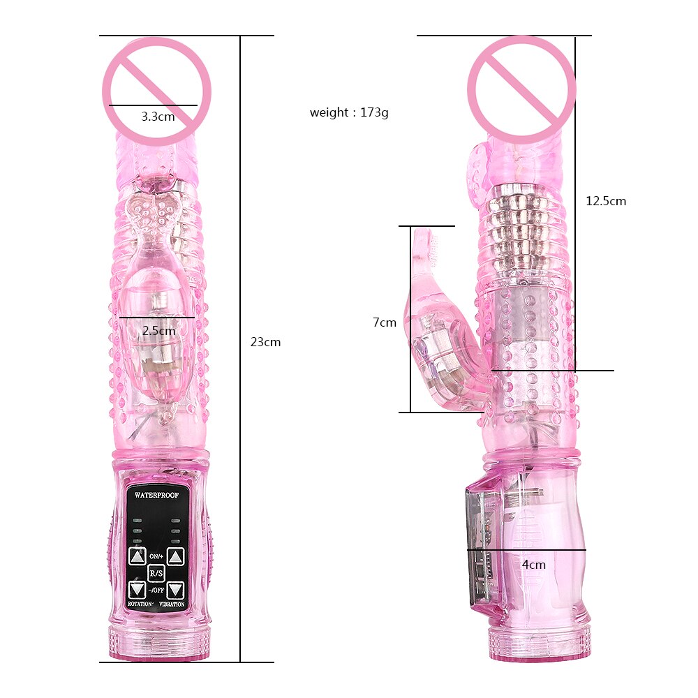 Rabbit Vibrator,Realistic Dildo Penis Vibrator Clitoris Stimulat Massager Transparent Rotating Beads Female Sex Toys For Women - sextoysok