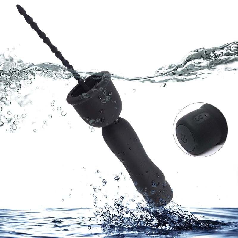 Long Beads Shape Powerful Urethral Vibrator Male Masturbator Silicone Vibrating Penis Plug Urethral Sound Catheter Penis Dilator (black) - sextoysok
