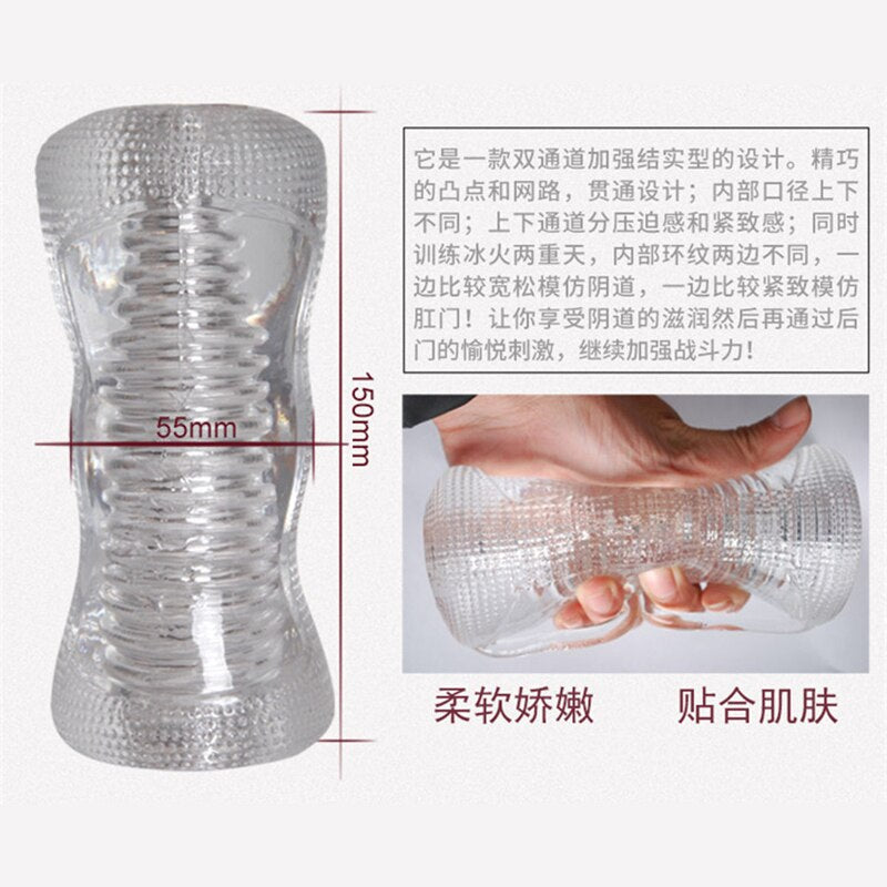 Soft Transparent Male Masturbator Delay Ejaculation Trainer Pocket Pussy Real Vagina Elastic Jelly Blowjob Cup Sex Toys for Man - sextoysok