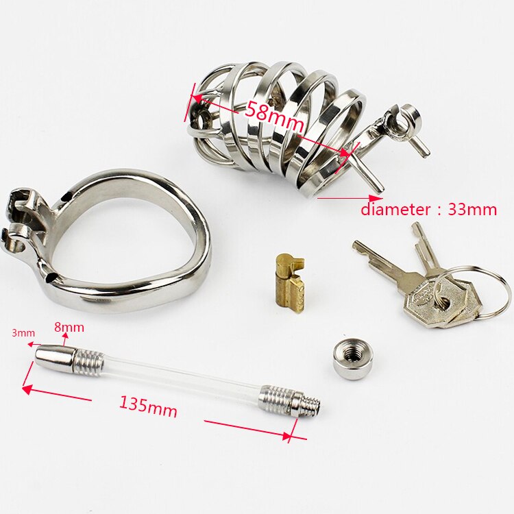 Prison Bird Male Stainless Steel Cock Cage Penis Ring Chastity Device catheter with Stealth New Lock Adult Sex Toy A275 - sextoysok