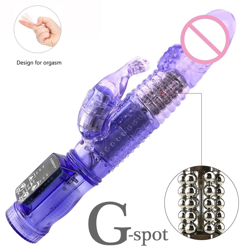 Rabbit Vibrator,Realistic Dildo Penis Vibrator Clitoris Stimulat Massager Transparent Rotating Beads Female Sex Toys For Women - sextoysok