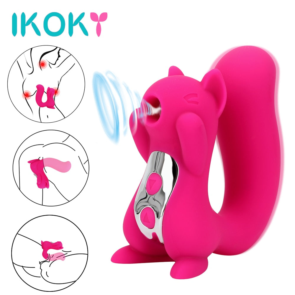 IKOKY Tongue Vibrator Cute Squirrel Sculpt Clitoris Licking Stimulator Nipple Sucker Sucking Massage 10 Speed Sex Toys for Women - sextoysok
