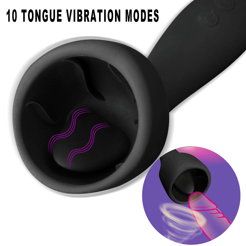 Powerful 10 Modes Tongue Licking Vibrator Glans Stimulator Nipple Clitoris Pussy Massager Oral Sex Toys Adult Masturbator (Black) - sextoysok