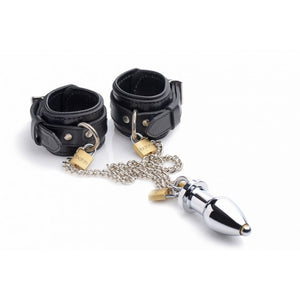 BEEGER Wrist to Anal Plug Bondage Kit, Sex Toys For Women Cosplay Erotic Leather Wrist Cuff Restraints with anal plug - sextoysok
