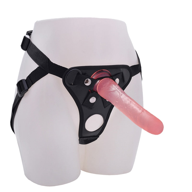 20CM Double Hole Strap On Realistic Dildo Pants For Lesbian Couple Strapon Harness Dildos With Suction Cup Adult Sex Products - sextoysok