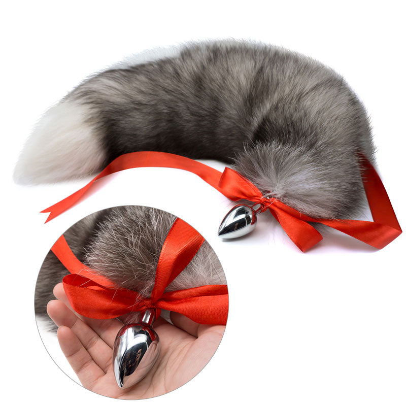 Real Fox Tail Bow Stainless Steel Butt Plug Vibrator Erotic Cosplay Accessories Intimate Goods Anal Expand Vagina Dildo Massager - sextoysok