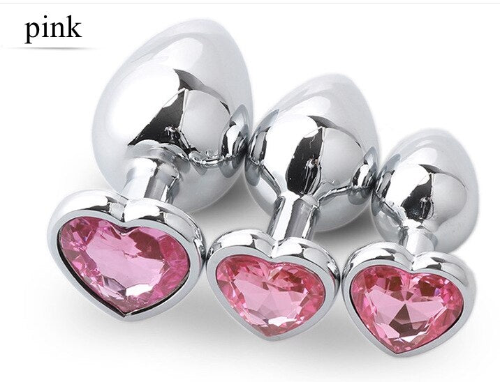 3pcs/Set Metal Butt Plug Heart-shaped Anal Plug Beads Crystal Heart Stimulator Sex Toys Dildo Anal Plug Gay Sex Products - sextoysok