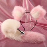 Cute Soft Cat ears Headbands with 40cm Fox Tail Bow Metal Butt Anal Plug Erotic Cosplay Accessories Adult Sex Toys for Couples - sextoysok
