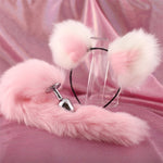 Cute Soft Cat ears Headbands with 40cm Fox Tail Bow Metal Butt Anal Plug Erotic Cosplay Accessories Adult Sex Toys for Couples - sextoysok