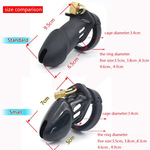 CHASTE BIRD Male Silicone Chastity Device Cock Cage Sex Toys With 5 Penis Ring Adult Belt Brass Lock Standard/Short Cage - sextoysok