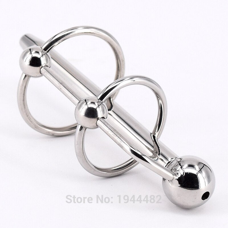 SODANDY Penis Enhancer Delay Cock Ring With Urethral Stretcher Dilator Catheter Stainless Steel Penis Plug Metal Cockrings - sextoysok