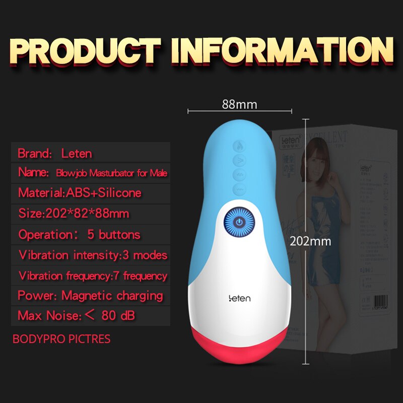 Bodypro Leten Oral Sex Male Masturbation Cup pre-Heating Tongue Vibrating Deep throat Oral Sex Toys Machine For Adult Man (With retail box) - sextoysok