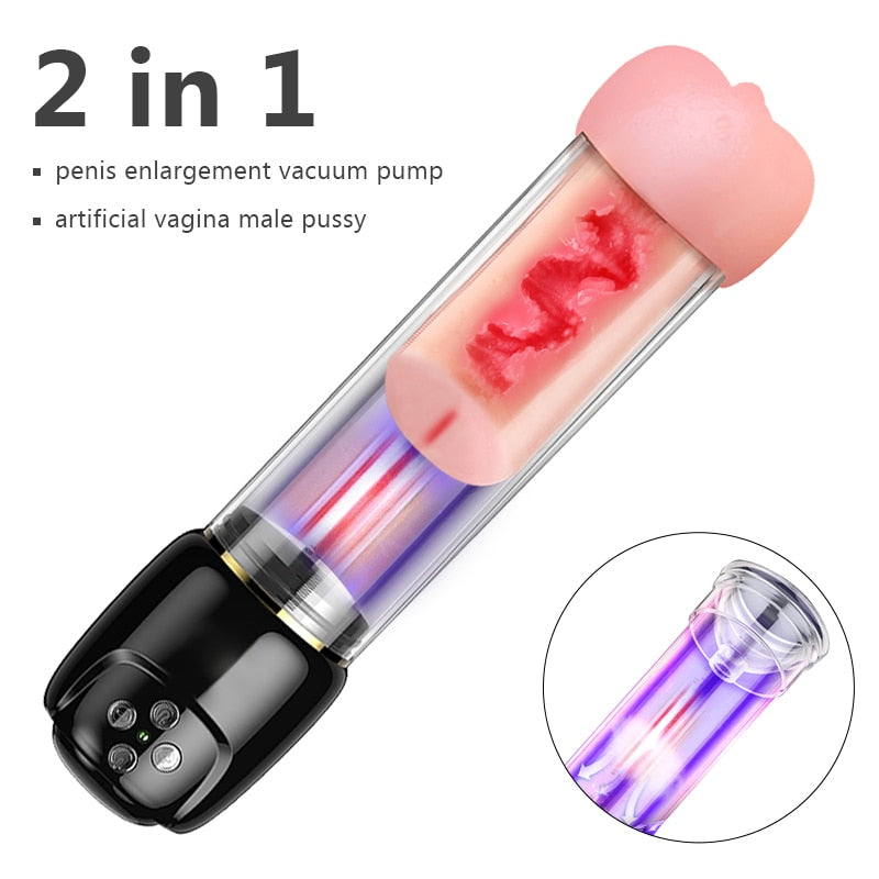 Penis Enlargement Vacuum Pump Vibrator Sex Toys for Men Artificial Vagina Sexy Masturbation Cool Adult Toys Pussy Pump Sex Shop - sextoysok