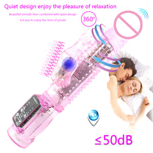 Rabbit Vibrator,Realistic Dildo Penis Vibrator Clitoris Stimulat Massager Transparent Rotating Beads Female Sex Toys For Women - sextoysok