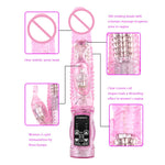 Rabbit Vibrator,Realistic Dildo Penis Vibrator Clitoris Stimulat Massager Transparent Rotating Beads Female Sex Toys For Women - sextoysok