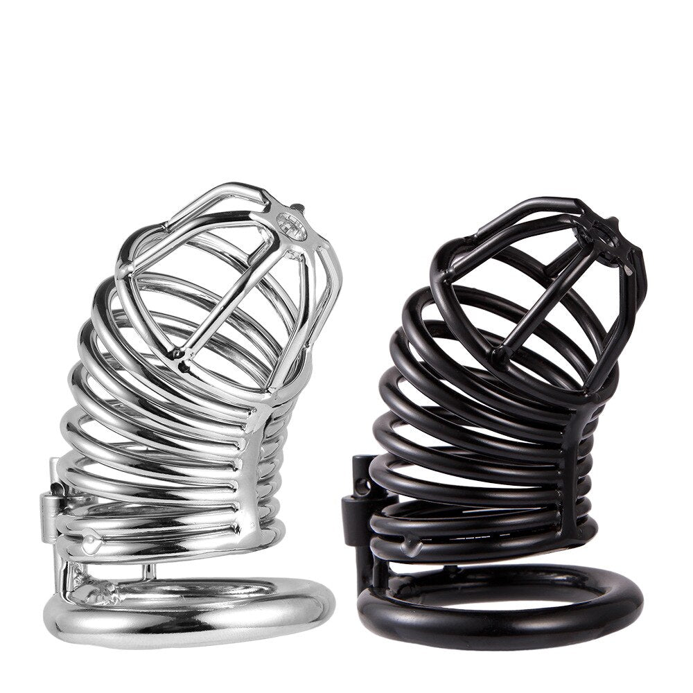Male Stainless Steel Chastity Device Belt Bird Metal Cage Cock Lock Restraint Ring Sex Toy for Men - sextoysok