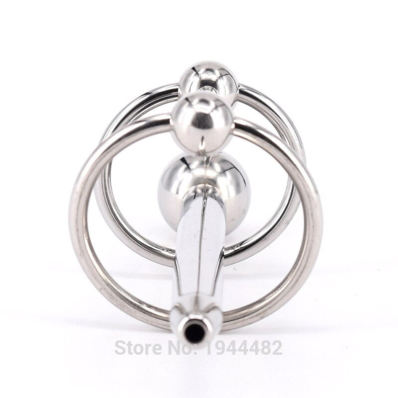 SODANDY Penis Enhancer Delay Cock Ring With Urethral Stretcher Dilator Catheter Stainless Steel Penis Plug Metal Cockrings - sextoysok