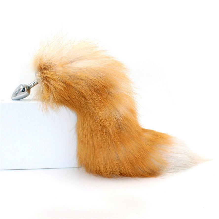 SAIXS Fox Tail Anal Plug With Big Real Crystal Fox Tails Metal Butt Plug Couple Sex Toys Erotic Cosplay Tail Drop shipping - sextoysok