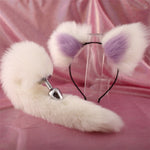 Cute Soft Cat ears Headbands with 40cm Fox Tail Bow Metal Butt Anal Plug Erotic Cosplay Accessories Adult Sex Toys for Couples - sextoysok