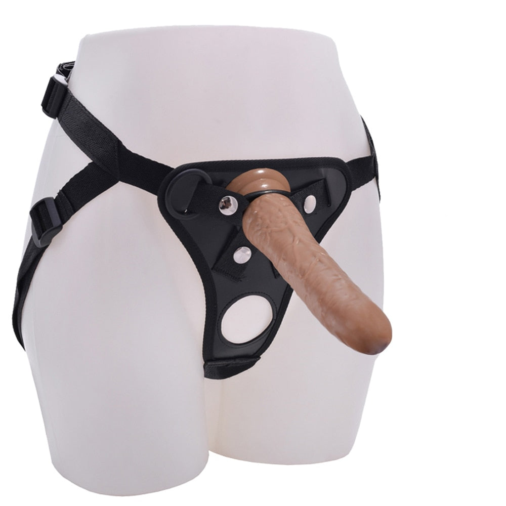 20CM Double Hole Strap On Realistic Dildo Pants For Lesbian Couple Strapon Harness Dildos With Suction Cup Adult Sex Products - sextoysok