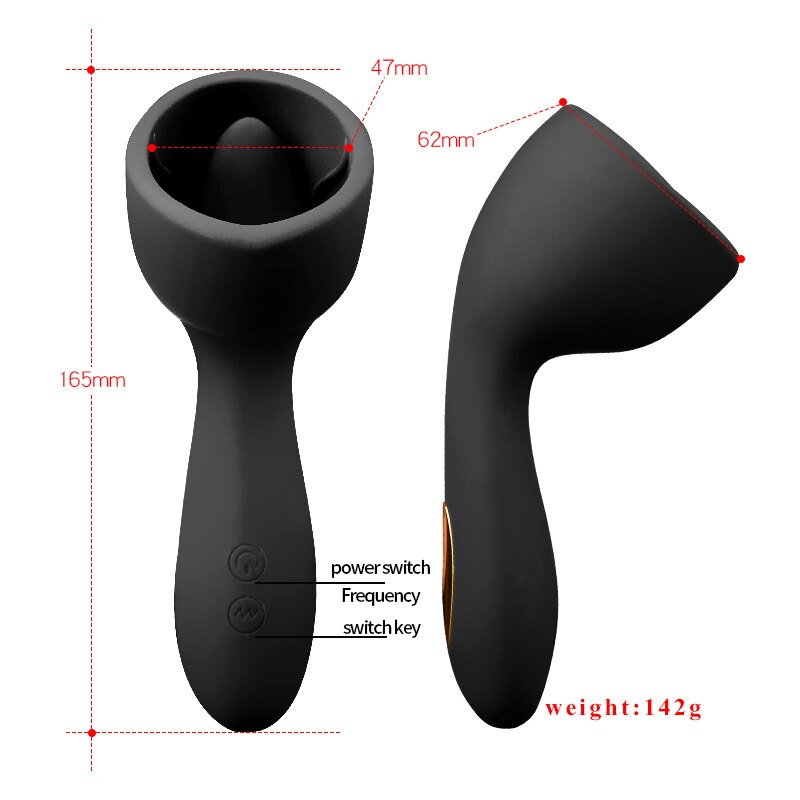 Powerful 10 Modes Tongue Licking Vibrator Glans Stimulator Nipple Clitoris Pussy Massager Oral Sex Toys Adult Masturbator (Black) - sextoysok