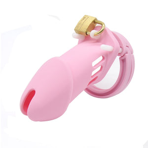 CHASTE BIRD Male Silicone Chastity Device Cock Cage Sex Toys With 5 Penis Ring Adult Belt Brass Lock Standard/Short Cage - sextoysok