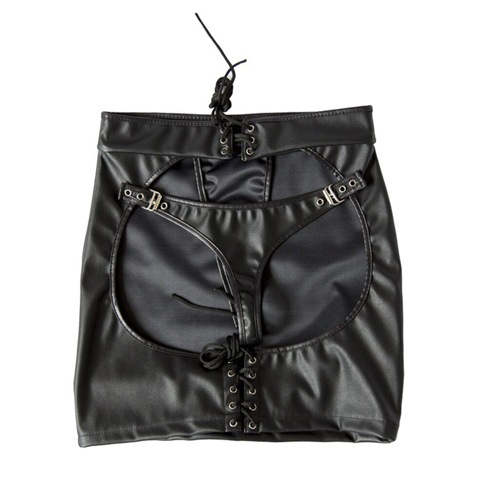 DOMI Black PU Erotic Fetish Dress Mini Adult Game Porn Skirt Sex bdsm bondage Women Sex Toy - sextoysok