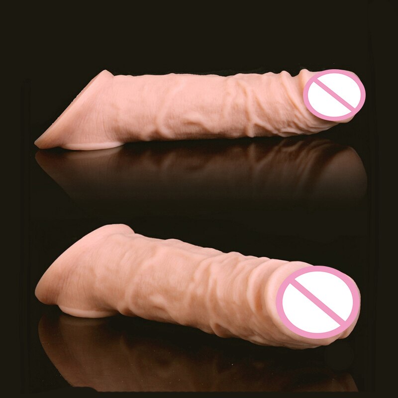 Soft Silicone Penis Extender Reusable Condoms Penis Sleeve Dick Cover Dildo Enlargement Male Cock Ring Adult Sex Toys For Men - sextoysok