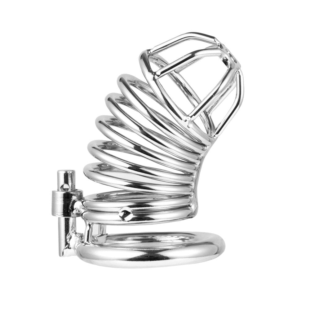 Male Stainless Steel Chastity Device Belt Bird Metal Cage Cock Lock Restraint Ring Sex Toy for Men - sextoysok
