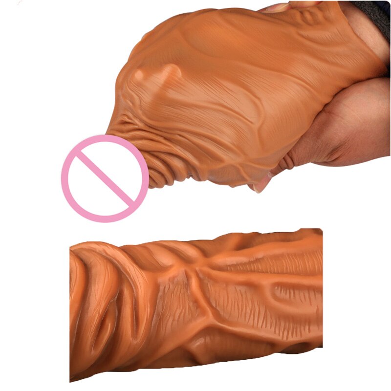 195mm Liquid Silicone Reusable Penis Sleeve Extender Male Cock Enlarge Condoms For Men Dildo Enhancer Delay Ejaculation With Box - sextoysok