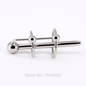 SODANDY Penis Enhancer Delay Cock Ring With Urethral Stretcher Dilator Catheter Stainless Steel Penis Plug Metal Cockrings - sextoysok