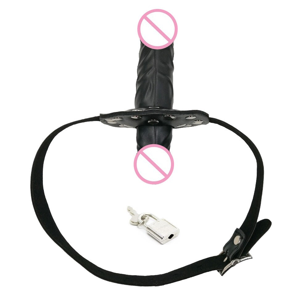camaTech Silicone Double-Ended Dildos Gag Strap On Open Mouth Dong Plug With Locking Buckles Leather Harness Bondage For Couples - sextoysok