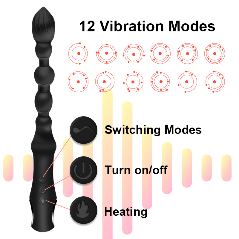 10 Mode Heating Anal Vibrator Long Beads Prostate Massager Flexible Butt Plug Stimulator Anal Beads Plug Sex Toys For Men Women - sextoysok