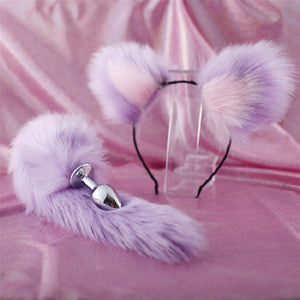 Cute Soft Cat ears Headbands with 40cm Fox Tail Bow Metal Butt Anal Plug Erotic Cosplay Accessories Adult Sex Toys for Couples - sextoysok