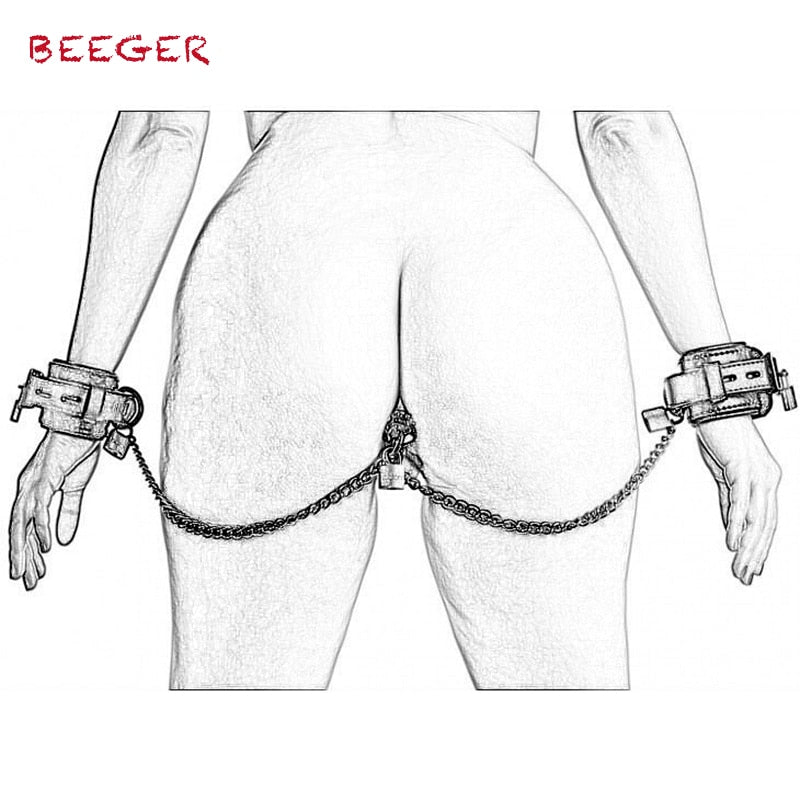 BEEGER Wrist to Anal Plug Bondage Kit, Sex Toys For Women Cosplay Erotic Leather Wrist Cuff Restraints with anal plug - sextoysok