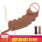 Thick Condoms For Men Dildo Extender Reusable Penis Sleeve Intimate Goods Penis Enlargement Rings Cock Massager - sextoysok