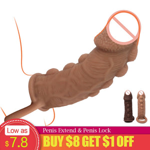 Thick Condoms For Men Dildo Extender Reusable Penis Sleeve Intimate Goods Penis Enlargement Rings Cock Massager - sextoysok