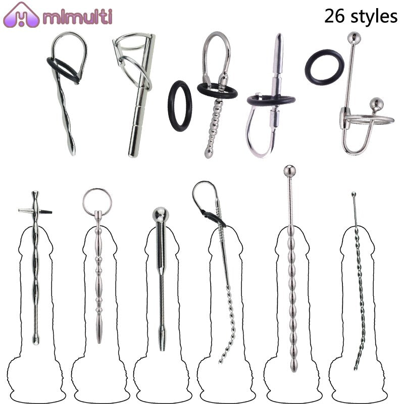 Male Masturbation Stick (26 styles) Dilator Stainless Steel Sounding Irritation Rod Urethral dilation horse eye stick appliance - sextoysok