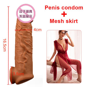 OMYSKY Penis Enlargement Condoms For Men Reusable Penis Sleeve Extender Dildo Enhancer Sleeves For Adults Intimate Cock Rings - sextoysok