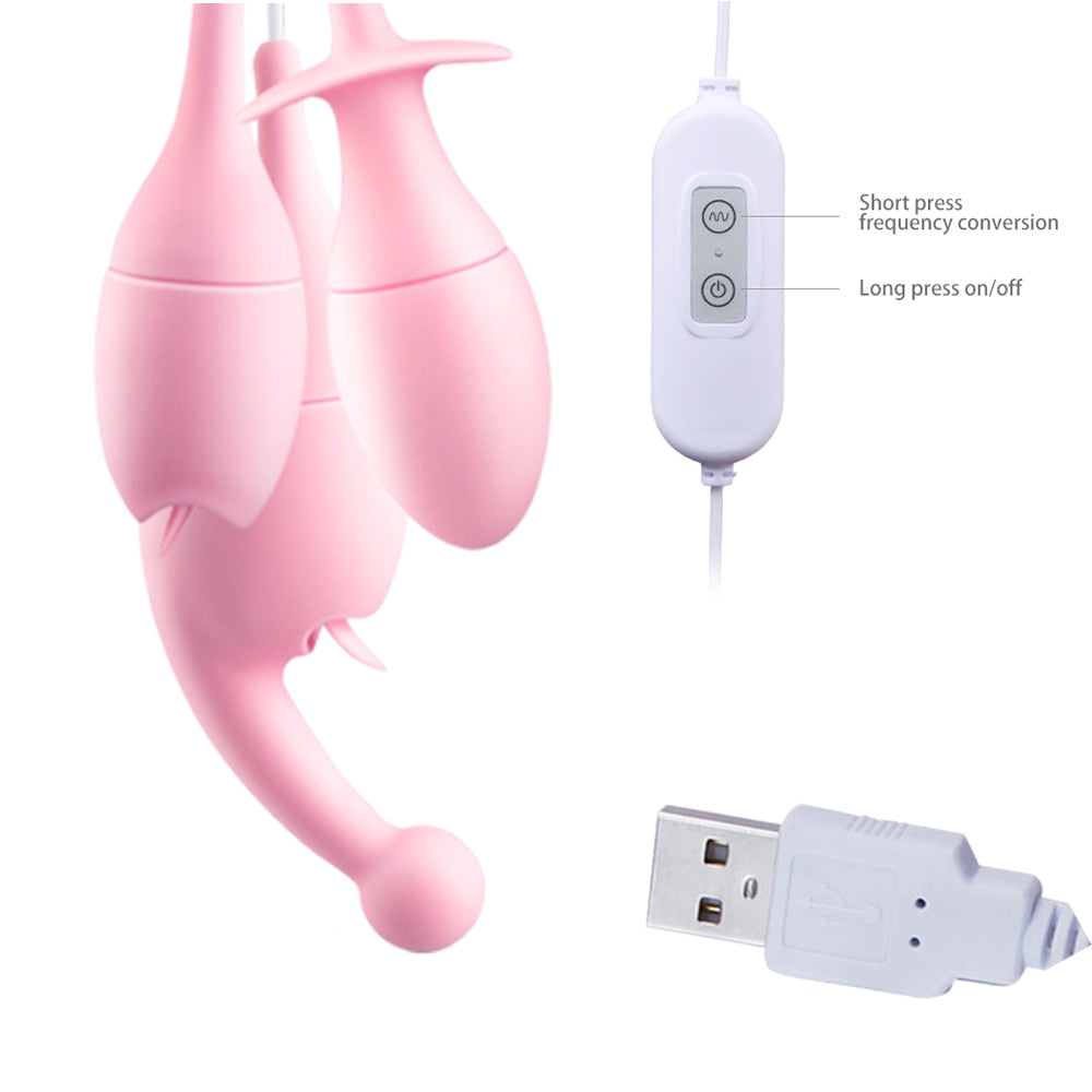10 Modes Tongue Licking Víbrator Multi-use Mute Nipple Clitoris Stimulator G Spot Massager and Anal Plug Sex Toy for Women - sextoysok
