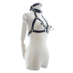 Sexy Faux Leather Lingerie Breast Binder Bra Top and Mouth Gag with Nipple Clamps Female Body Harness Fetish Restraint Costume - sextoysok
