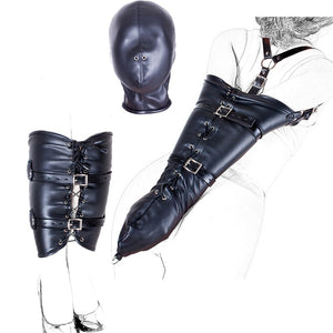 Bondage BDSM Restraints Role Play Hands Wrists Arm Leg Binder Hood Mask , PU Leather Tight Single Glove,Adult Costumes Sex Toys - sextoysok