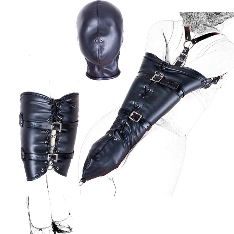 Bondage BDSM Restraints Role Play Hands Wrists Arm Leg Binder Hood Mask , PU Leather Tight Single Glove,Adult Costumes Sex Toys - sextoysok