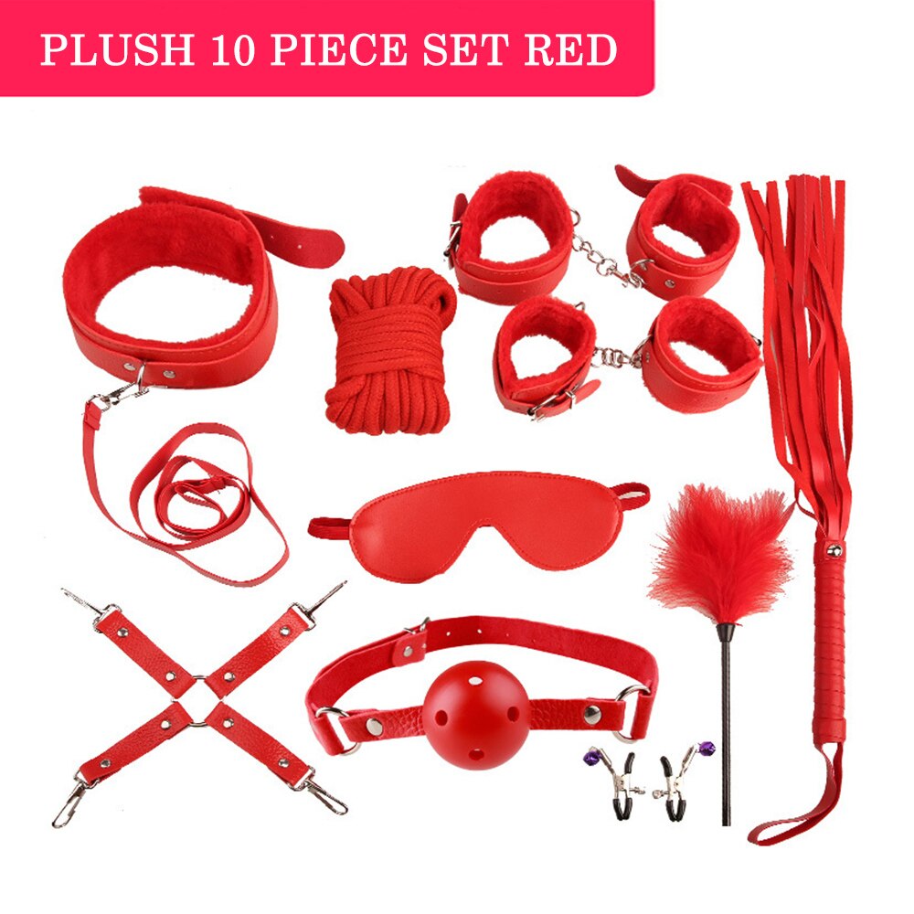 Sex Toys for Couples Handcuffs Whip Nipples Clip Blindfold Mouth Gag Adult Sex Toys Kit Sm Bondage Toy Flirt Games for Couples - sextoysok