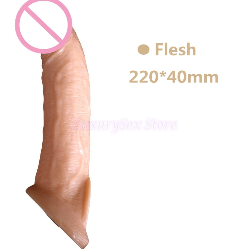 Reusable Penis Sleeve Extender Realistic Penis Condom Silicone Extension Sex Toy for Men Cock Enlarger Condom Sheath Delay - sextoysok