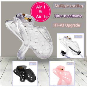 2019 New Air 1 Super Breathable Male Chastity Cage With Electric Shock Device and Multiple Locks - sextoysok