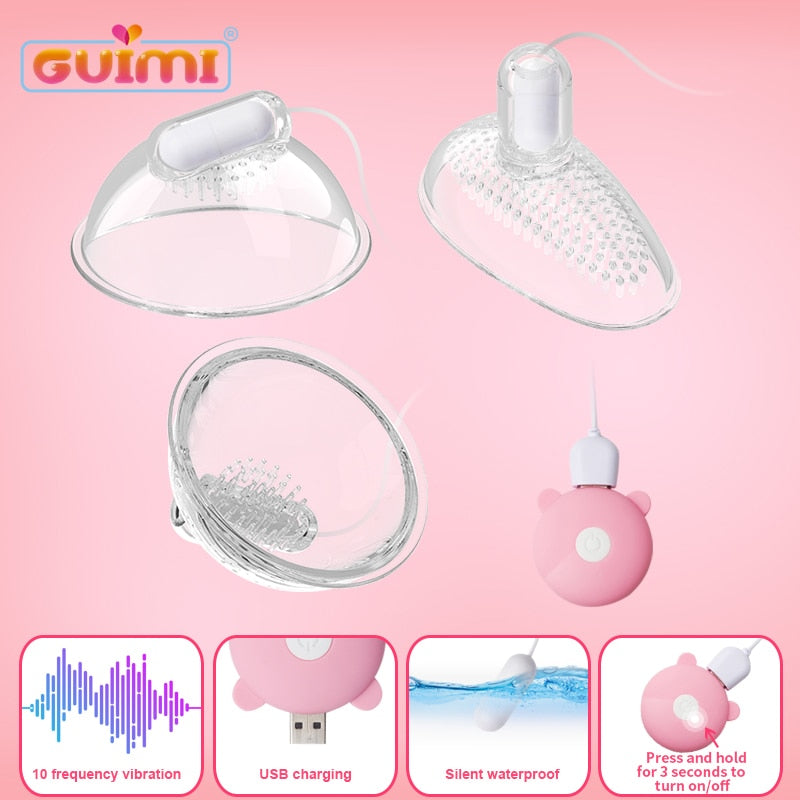 Lick Tongue Nipple Suction Cups Vibrator Silicone Nipple Stimulator Electric Breast Pump Massager Sucker Sex Toys for Woman (Pink) - sextoysok