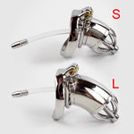 304 Stainless Steel Chastity Device With Urethral Sounds Catheter And Spike Ring S/L Size Cock Cage Choose Male Chastity Belt - sextoysok